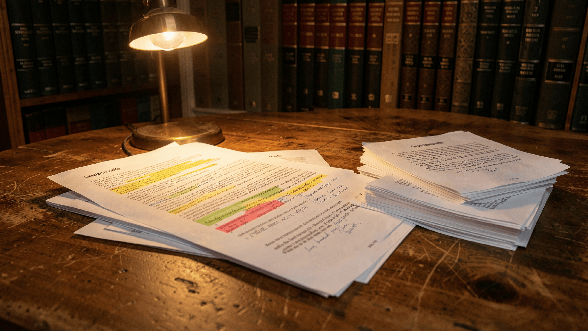 Novelle zum ORF-Beitrags-Gesetz Ein Stapel Papier mit bunt markierten Textstellen und der Überschrift