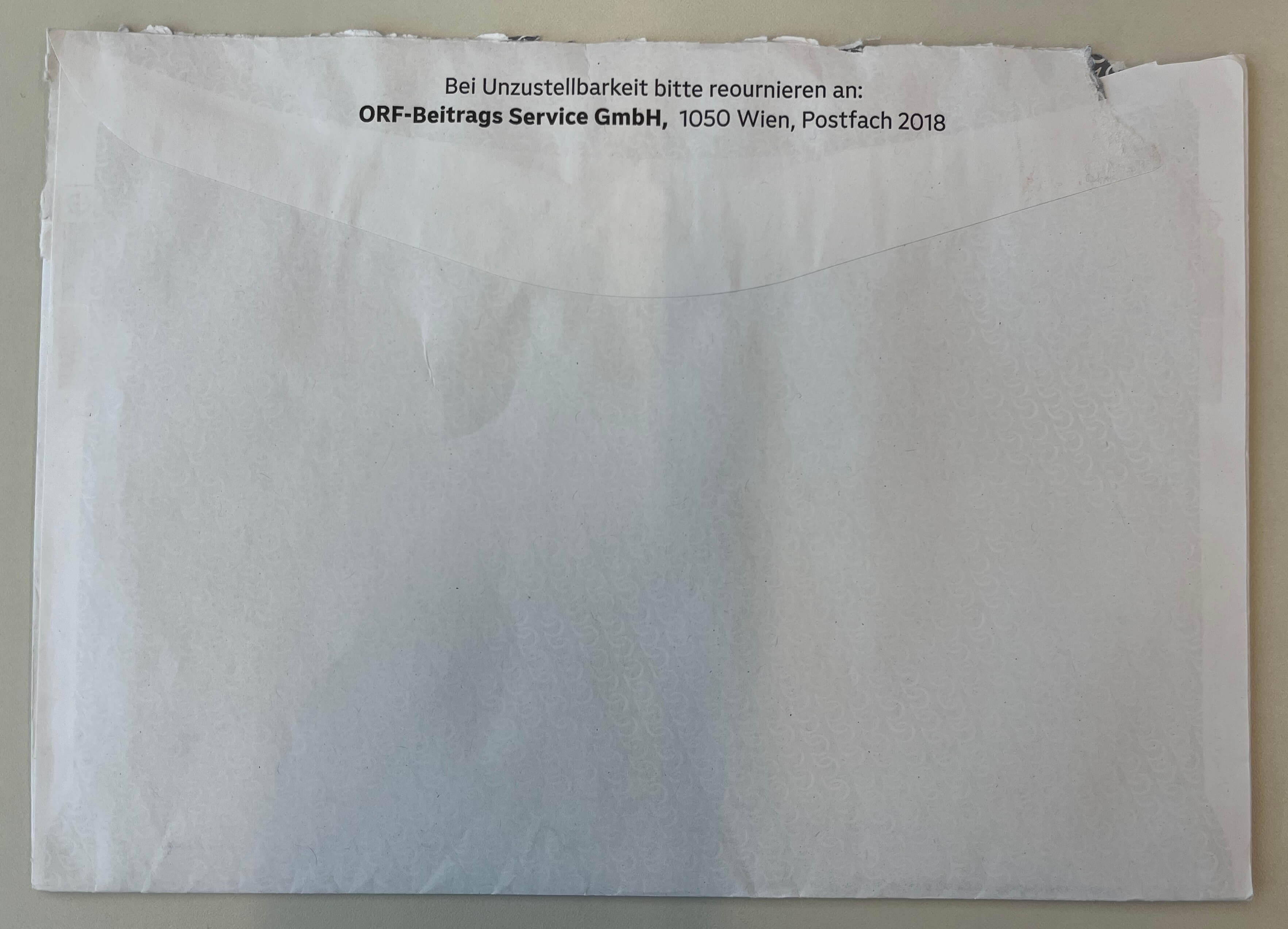 Anmeldungsbriefumschlag von der OBS Rückseite
